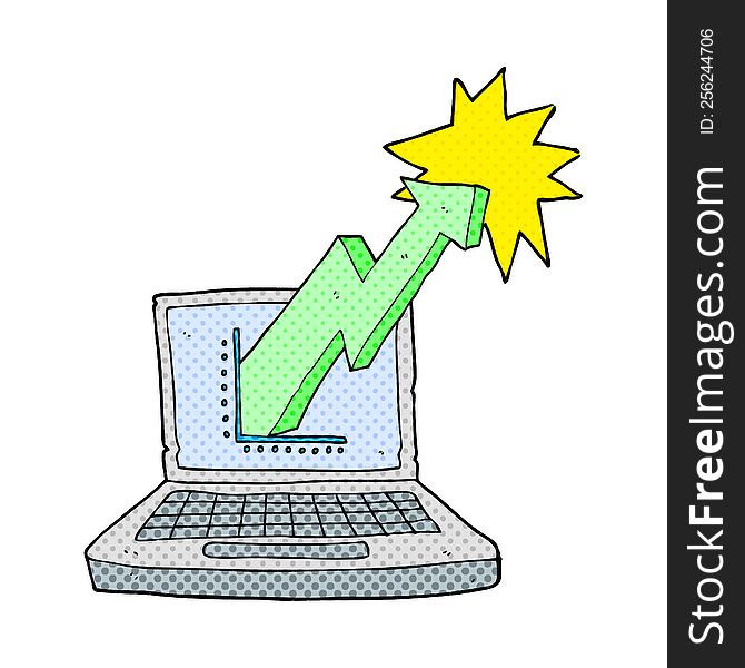 freehand drawn cartoon laptop computer with business graph