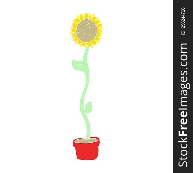 Flat Color Illustration Of A Cartoon Sunflower