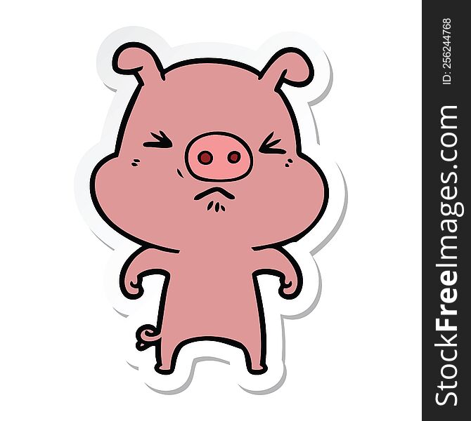 sticker of a cartoon angry pig