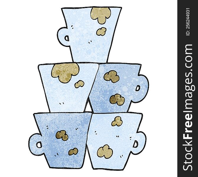 Textured Cartoon Stack Of Dirty Coffee Cups