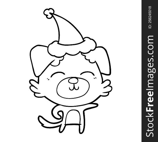 Line Drawing Of A Dog Pointing Wearing Santa Hat