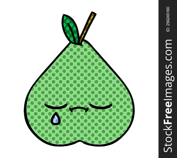 comic book style cartoon of a green pear