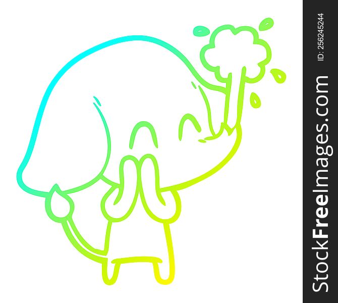 Cold Gradient Line Drawing Cute Cartoon Elephant Spouting Water