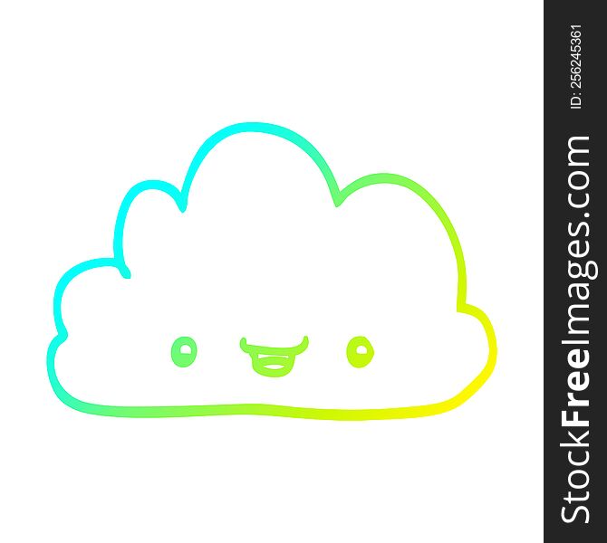 Cold Gradient Line Drawing Happy Cartoon Cloud