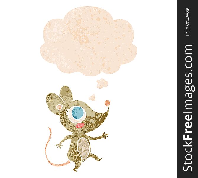 cartoon mouse with thought bubble in grunge distressed retro textured style. cartoon mouse with thought bubble in grunge distressed retro textured style
