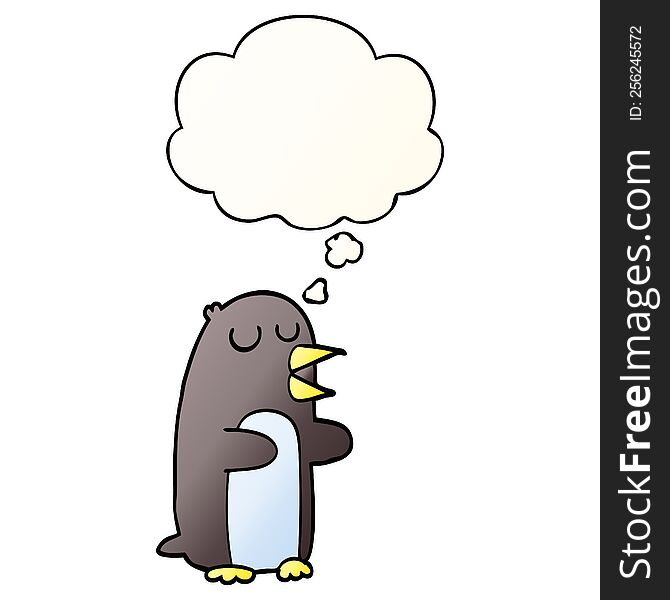 cartoon penguin with thought bubble in smooth gradient style