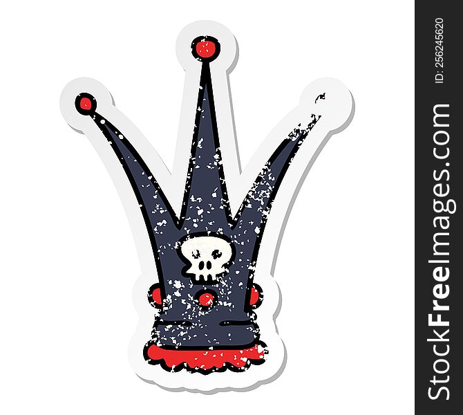 distressed sticker of a quirky hand drawn cartoon death crown