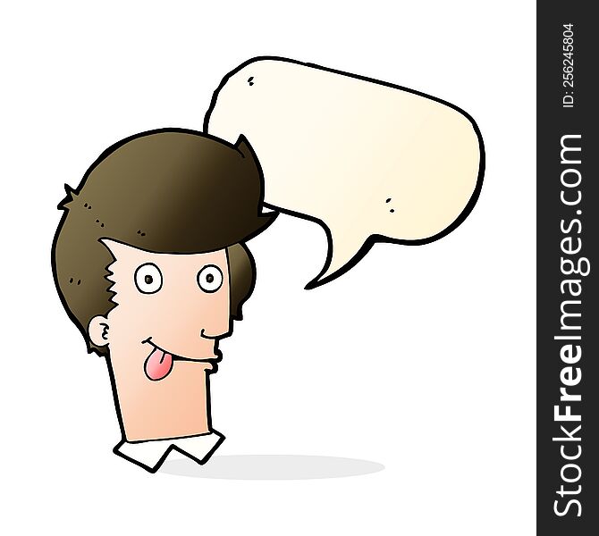 cartoon man with tongue hanging out with speech bubble