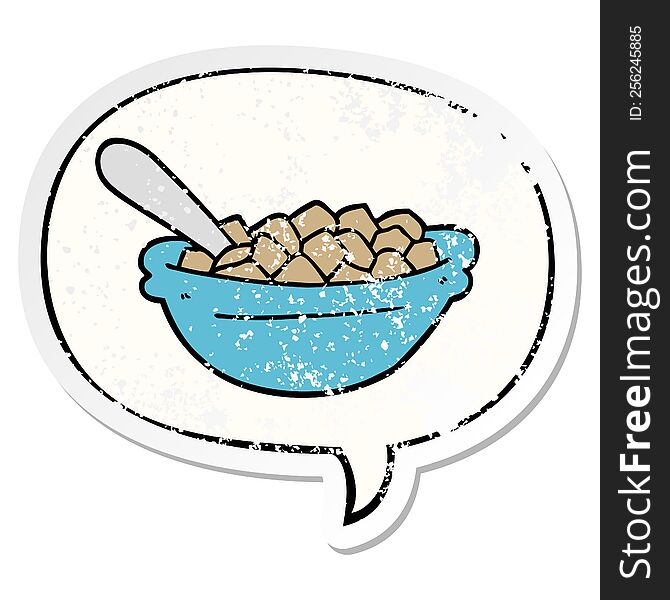Cartoon Cereal Bowl And Speech Bubble Distressed Sticker