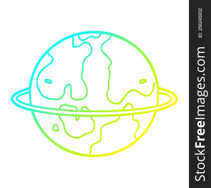 Cold Gradient Line Drawing Cartoon Alien Planet