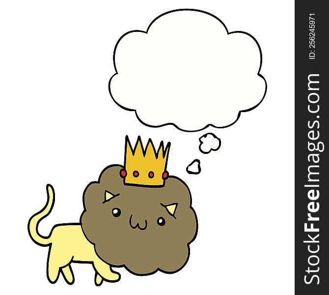 Cartoon Lion With Crown And Thought Bubble