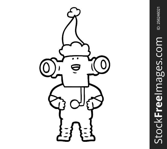 friendly hand drawn line drawing of a alien wearing santa hat. friendly hand drawn line drawing of a alien wearing santa hat