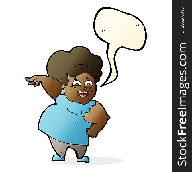 cartoon overweight woman with speech bubble