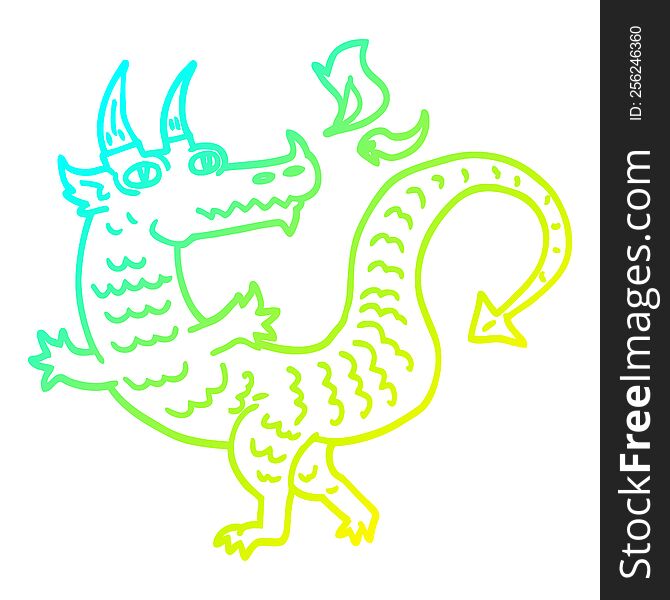 cold gradient line drawing of a cartoon dragon