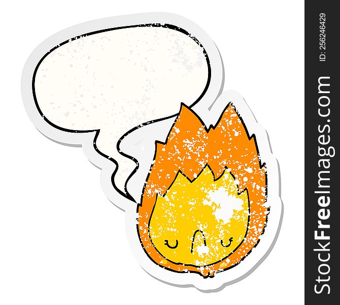 cartoon unhappy flame with speech bubble distressed distressed old sticker. cartoon unhappy flame with speech bubble distressed distressed old sticker