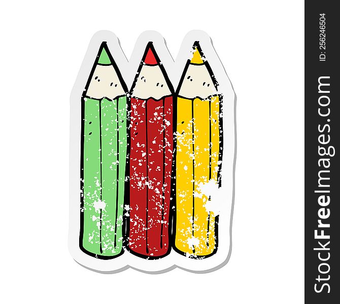 retro distressed sticker of a cartoon coloring pencils