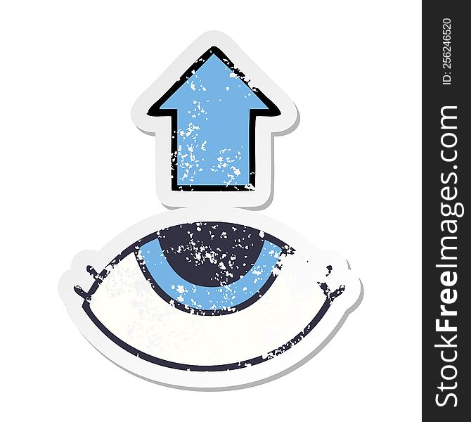 Distressed Sticker Of A Cute Cartoon Eye Looking Up