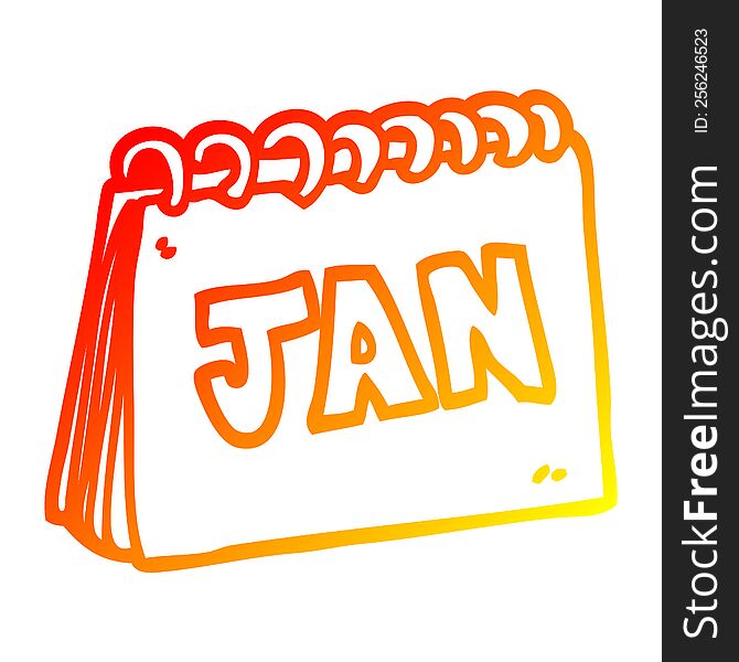 warm gradient line drawing of a cartoon calendar showing month of january