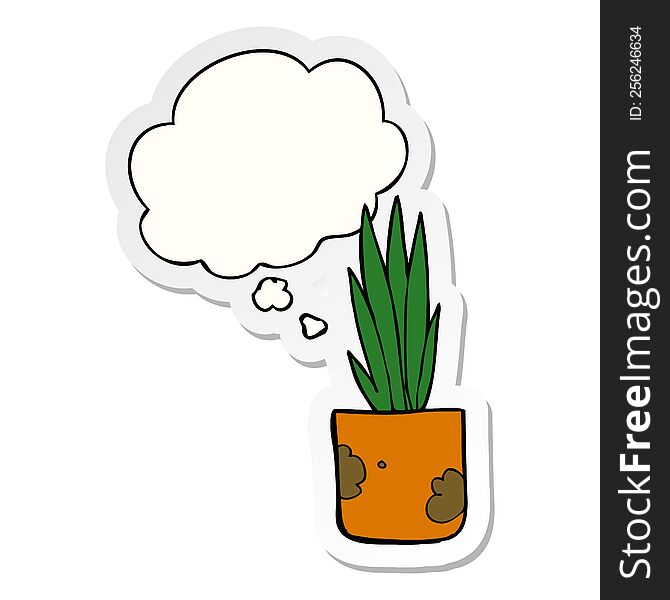 cartoon house plant with thought bubble as a printed sticker