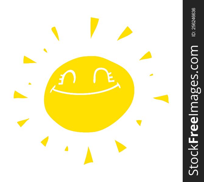 Happy Flat Color Illustration Of A Cartoon Sun