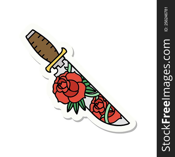 Tattoo Style Sticker Of A Dagger And Flowers