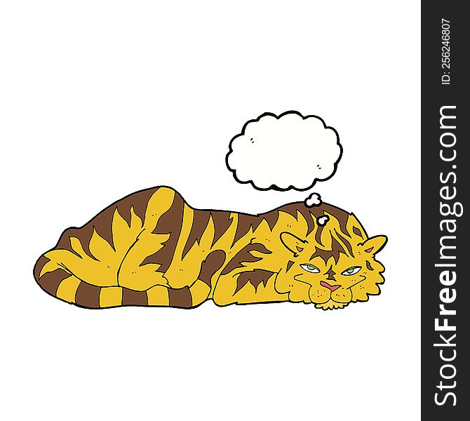 cartoon resting tiger with thought bubble