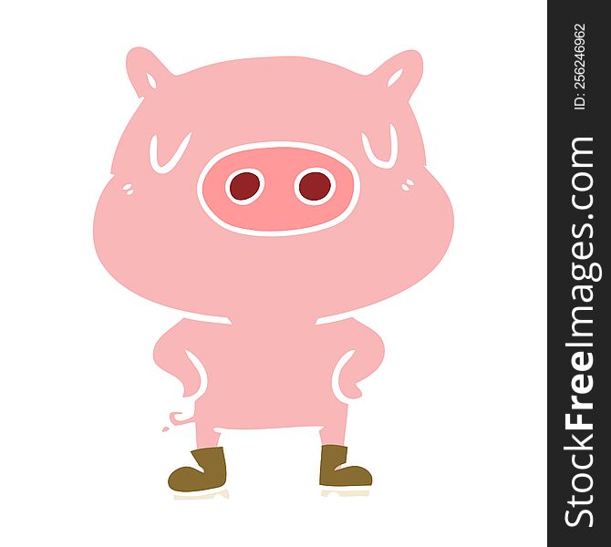 Flat Color Style Cartoon Pig Wearing Boots