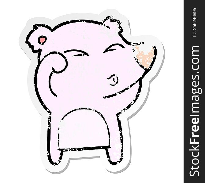 distressed sticker of a cartoon tired bear rubbing eyes