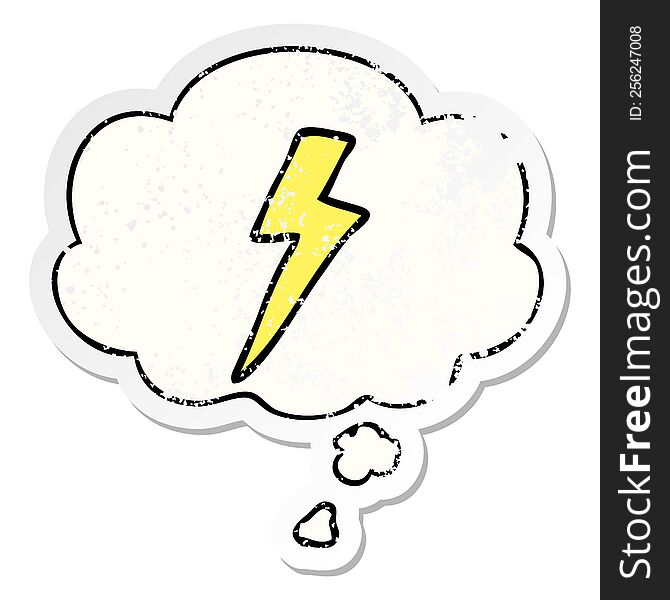 Cartoon Lightning Bolt And Thought Bubble As A Distressed Worn Sticker