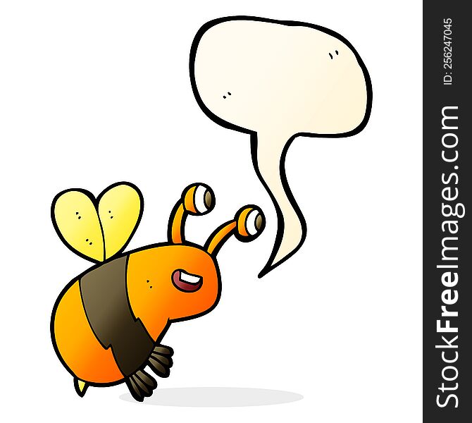 Cartoon Happy Bee With Speech Bubble