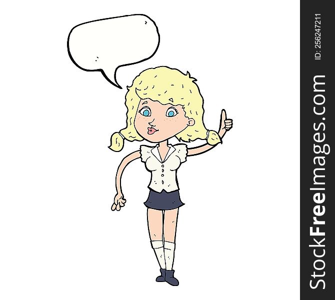 Cartoon Pretty Woman With Idea With Speech Bubble