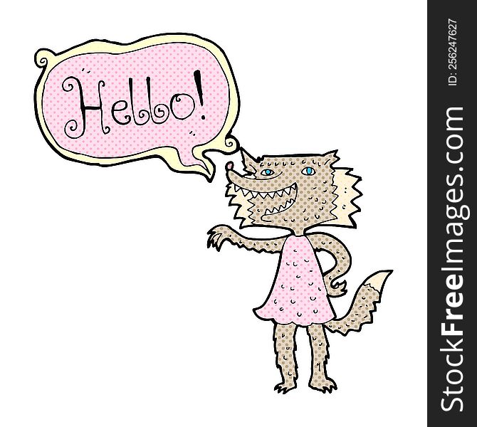 Cartoon Wolf Girl Saying Hello