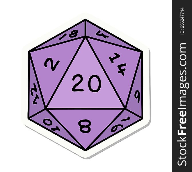 sticker of a natural 20 D20 dice roll. sticker of a natural 20 D20 dice roll