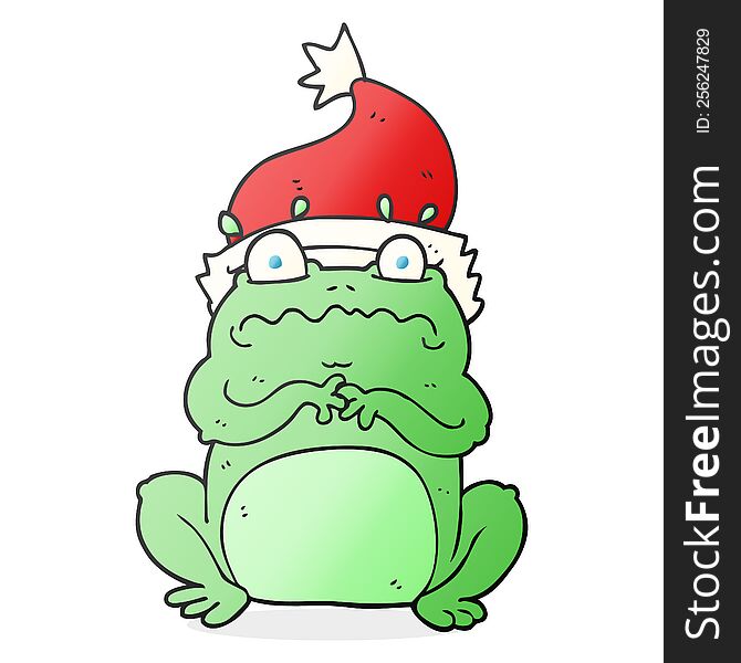 freehand drawn cartoon frog in christmas hat
