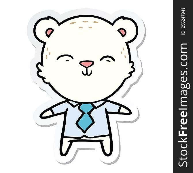 sticker of a happy cartoon polar bear office worker