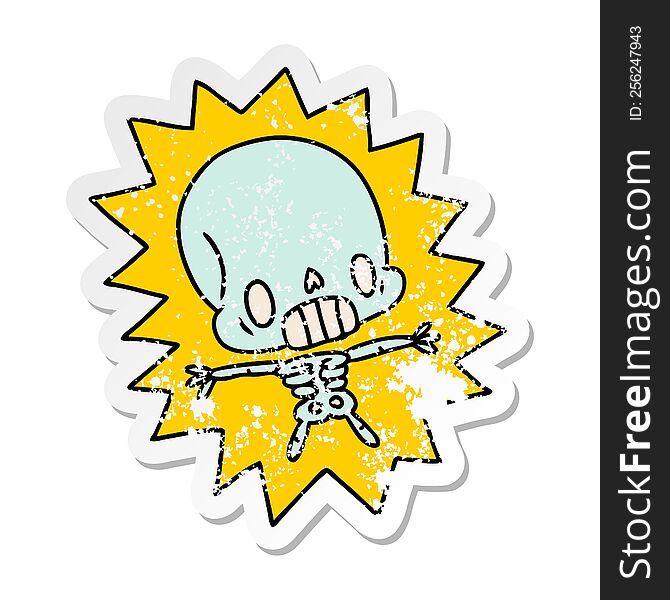 Distressed Sticker Cartoon Kawaii Electrocuted Skeleton
