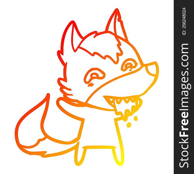 Warm Gradient Line Drawing Cartoon Hungry Wolf