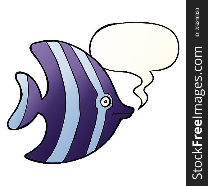 Cartoon Angel Fish And Speech Bubble In Smooth Gradient Style