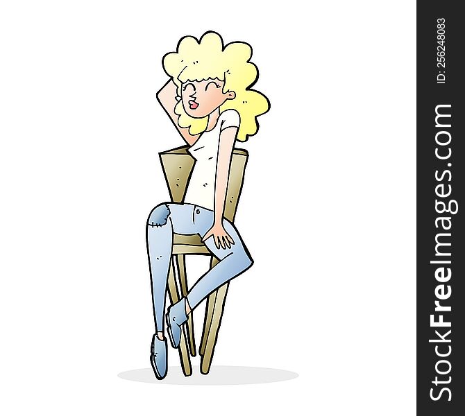 cartoon woman posing on chair