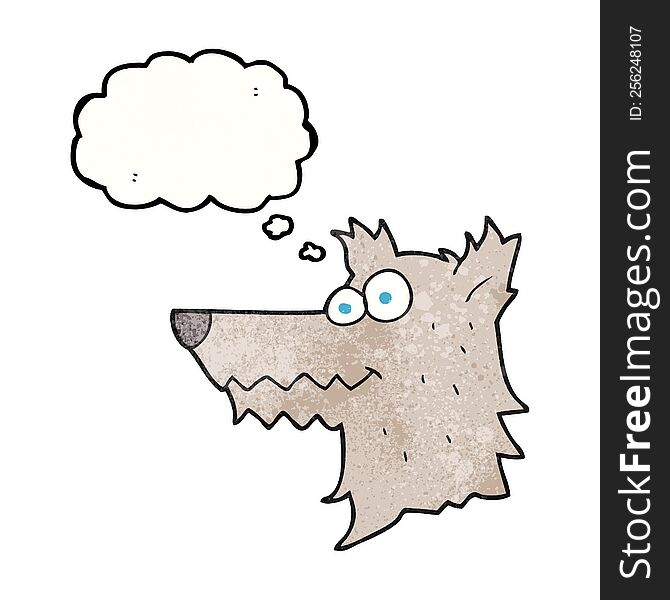 freehand drawn thought bubble textured cartoon wolf head