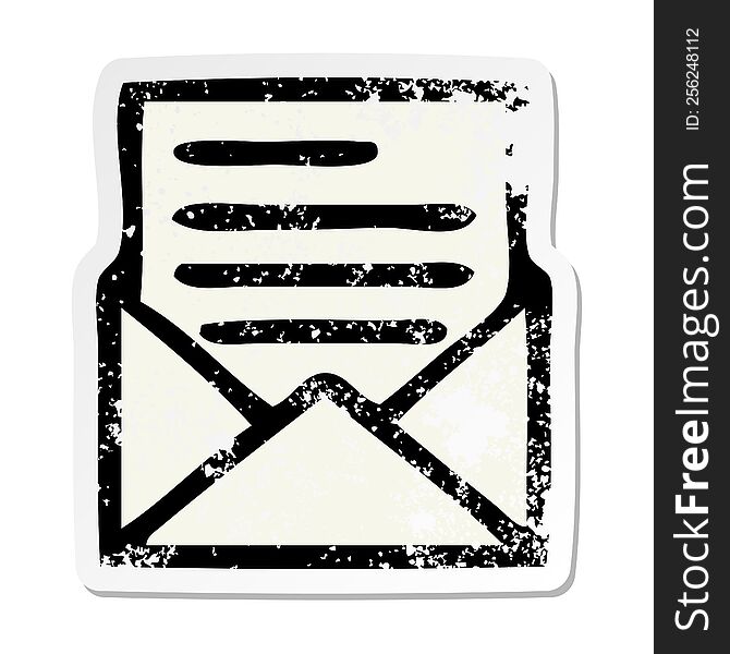 distressed sticker of a cute cartoon letter and envelope