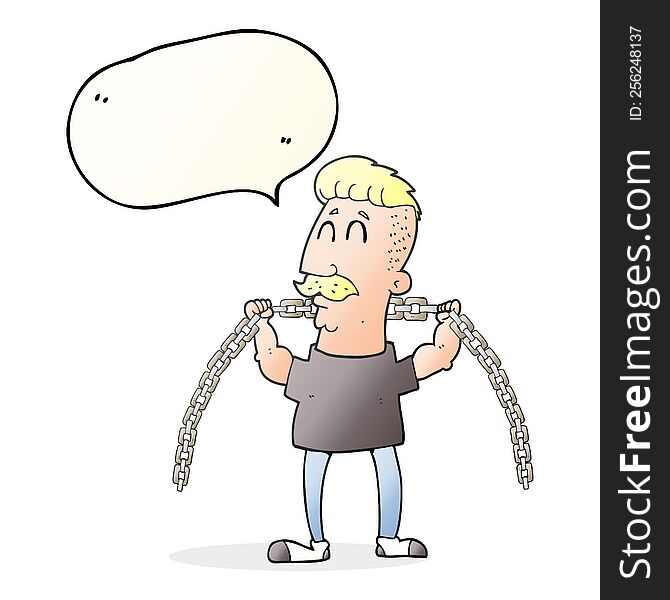 Speech Bubble Cartoon Man Lifting Chain