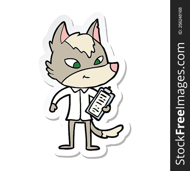 sticker of a friendly cartoon wolf manager