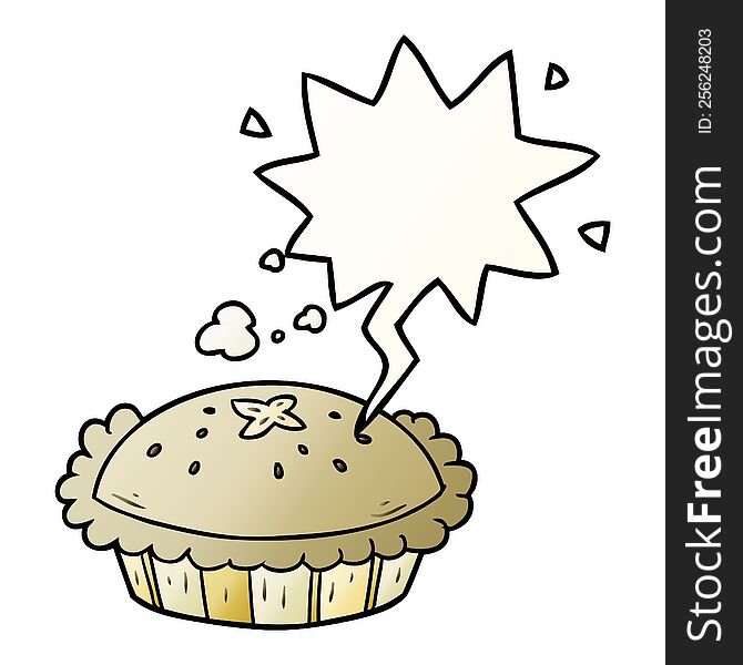 hot cartoon pie fresh out of the oven with speech bubble in smooth gradient style