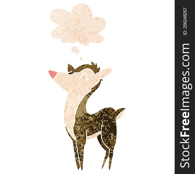 Cartoon Deer And Thought Bubble In Retro Textured Style