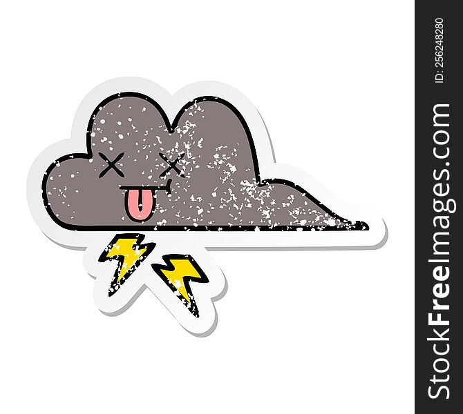 Distressed Sticker Of A Cute Cartoon Storm Cloud