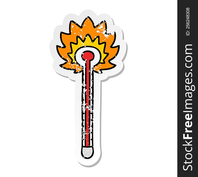 Distressed Sticker Of A Quirky Hand Drawn Cartoon Hot Thermometer