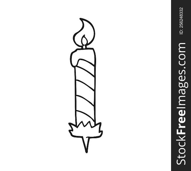 freehand drawn black and white cartoon birthday cake candle