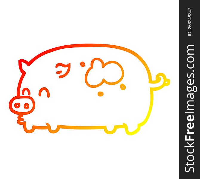 Warm Gradient Line Drawing Cute Cartoon Pig