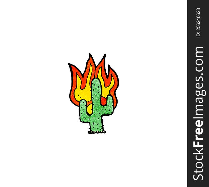 cartoon flaming cactus